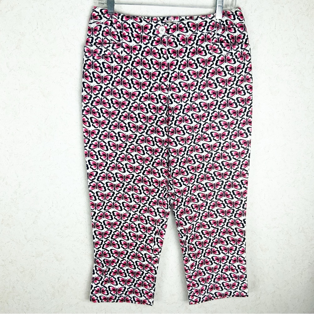 Vintage Talbots Pink Butterfly Pattern Capri Pants Size 8 Whimsical Cottagecore - Picture 2 of 13